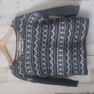 Ann Taylor Loft fair isle style cropped wool/alpaca blend gray sweater Size Med